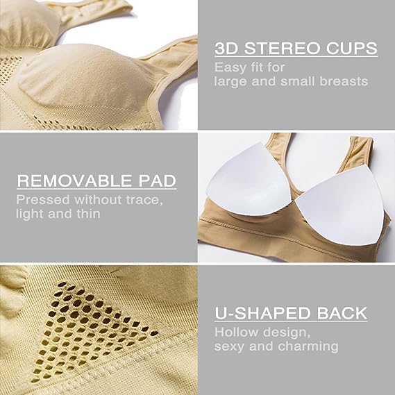 2024 Upgrade Breathable Cool Liftup Air Bra, Large Size Air Bra Breathable and Comfortable Mesh Sports Bra for Women Beige