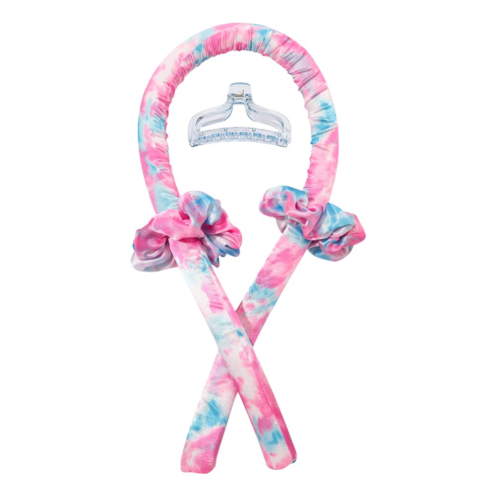 Heatless Curling Rod Headband No Heat Silk Ribbon Curling Rod Hair Roller Curls with Hair Claw Clip Lazy Natural Soft Wave DIY H