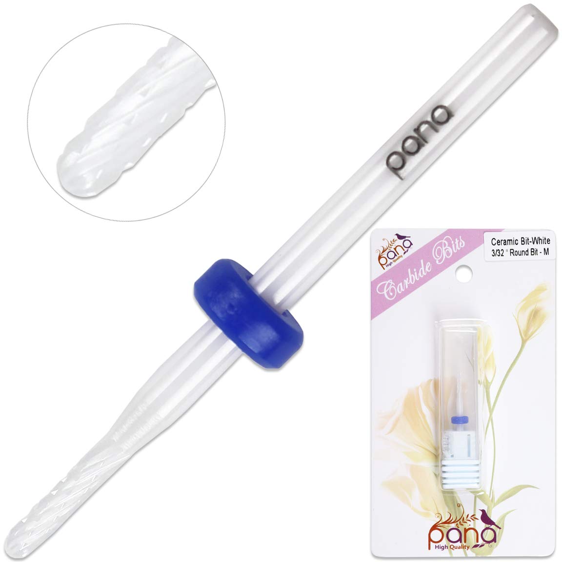 Pana Professional Usa Ceramic White Round Bit Nail Drill (Grit: Medium) 3/32'' Shank Size