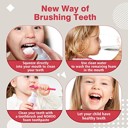 NOHOO Fluoride Free Foam Toothpaste Kids Fruit Flavour,Natural Training Toothpaste for Baby Toddler Children Oral Cleaning and Cavity Protection Strawberry Orange Peach Cantaloupe