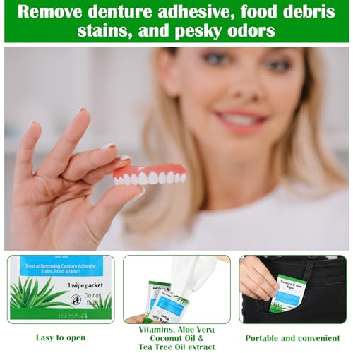 Timgle 200 Pcs Denture Cleaning Wipes Refreshes Gums Deep Cleaning Wipes for Remove Denture Adhesive, Food Debris, Stains and Odor