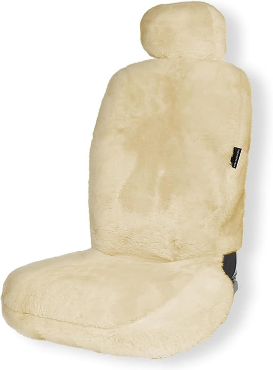 ZONETECH Sheepskin Seat Covers Fuzzy Car Seat Covers Tan Australian Merino Wool Fluffy Fur Auto Accessories All Season Protection for Your Seats Universal Fits Most Car SUV Airbag Compatible