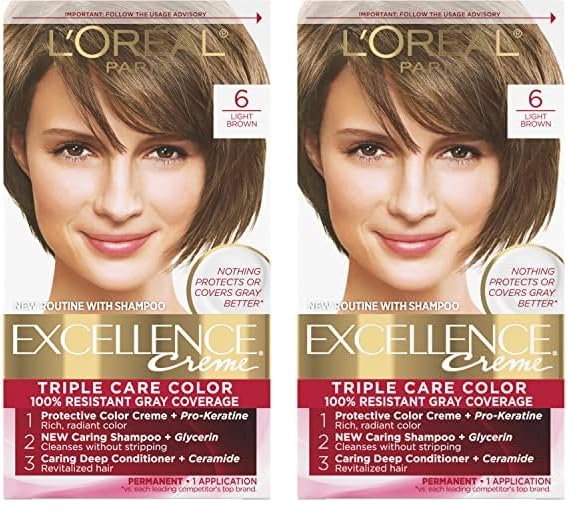 L'Oreal Paris Excellence Crème Hair Color Kit | 6 Light Brown | 8-Week Gray Coverage