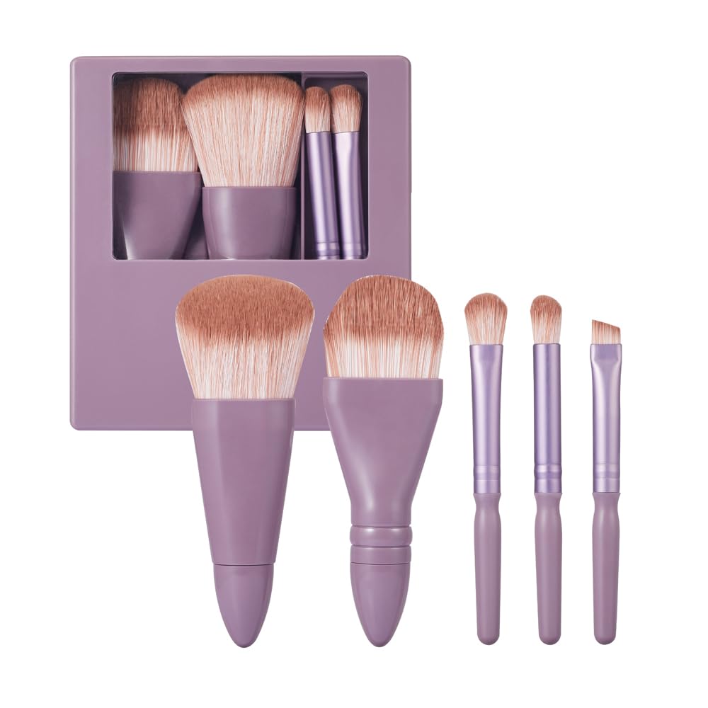 Coshine Portable Travel Makeup Brush Set, 5Pcs Mini Easy-Taken Complete Function Cosmetic Brushes Kit With Case And Mirror