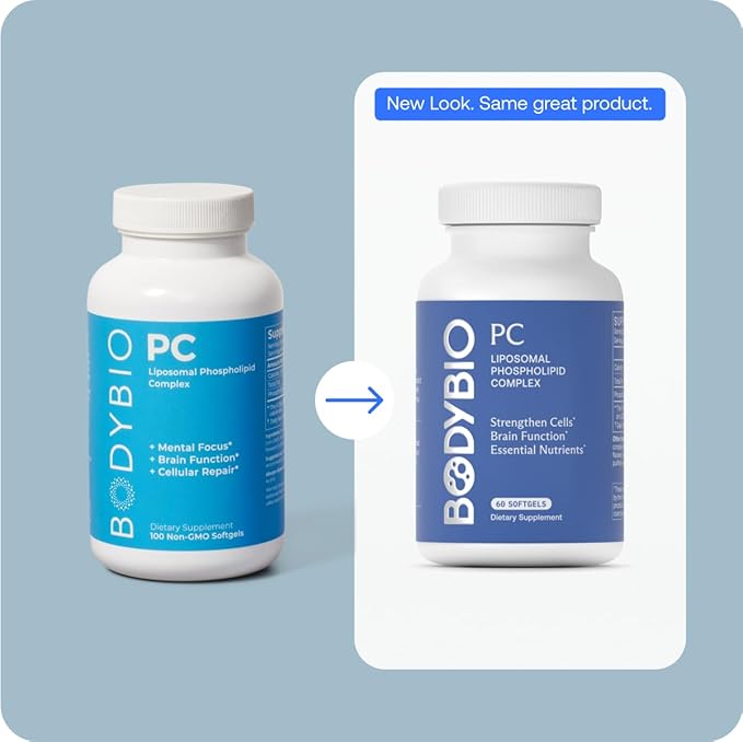 BodyBio PC - Phosphatidylcholine for Mental Clarity, Healthy Aging, Cellular Repair, and Gentle Daily Detoxification - 60 Softgels