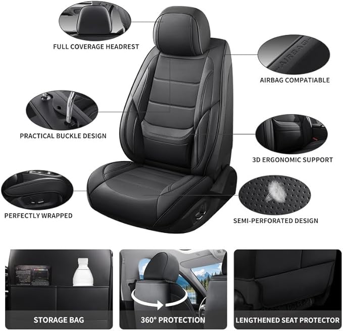 Car Seat Covers Full Set Fit for Buick Verano 2012-2017, Premium Faux Leather Waterproof Car Seat Protectors with Lumbar Support, Breathable Anti-Slip Easy to Install(Black,Full Set)