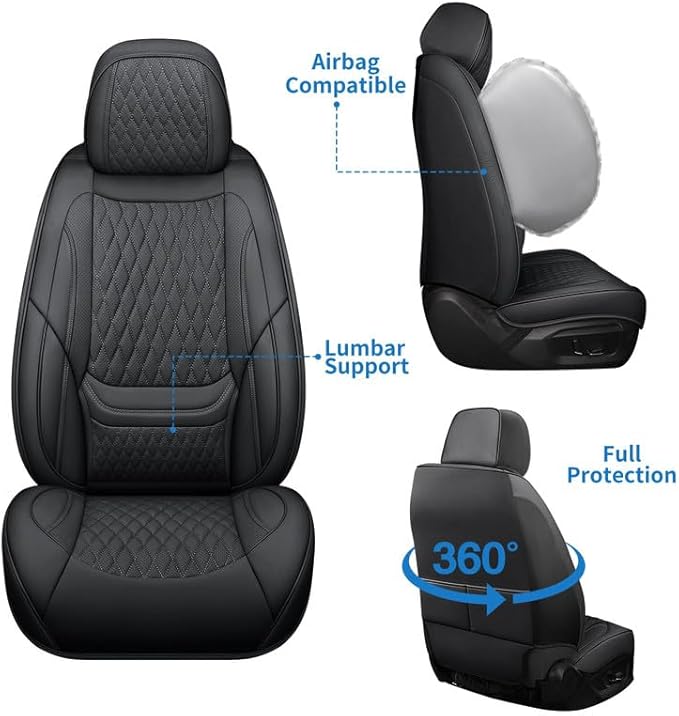 Front Seat Car Seat Covers Custom Fit for Ford Bronco Sport 2021-2026 - Premium Faux Leather with Lumbar Support | Breathable, Waterproof, Anti-Slip, Durable (Black,Front Seat)