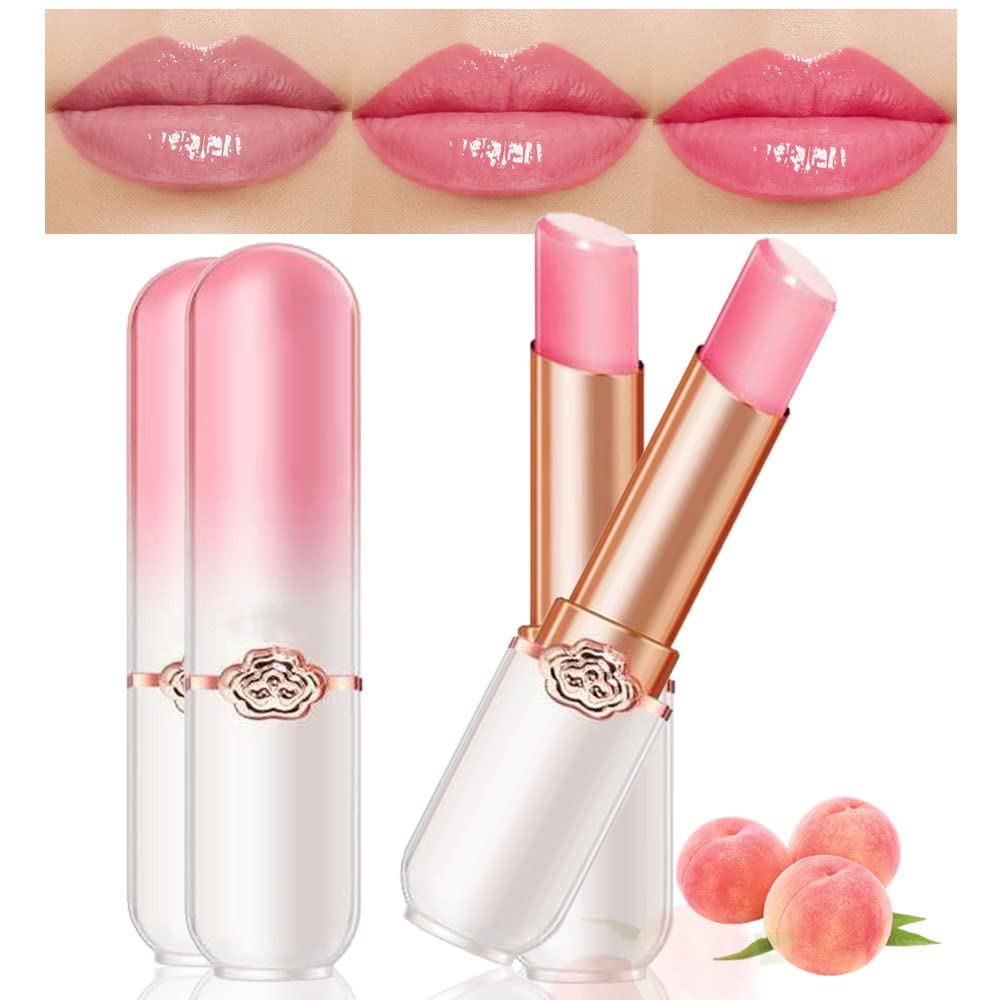 Evpct 2Pcs Peach Tinted Lip Balms Ph Lip Color Changing Lipstick Balm Stain Gift Set Queen For Women Girls Korean Mood Long Last