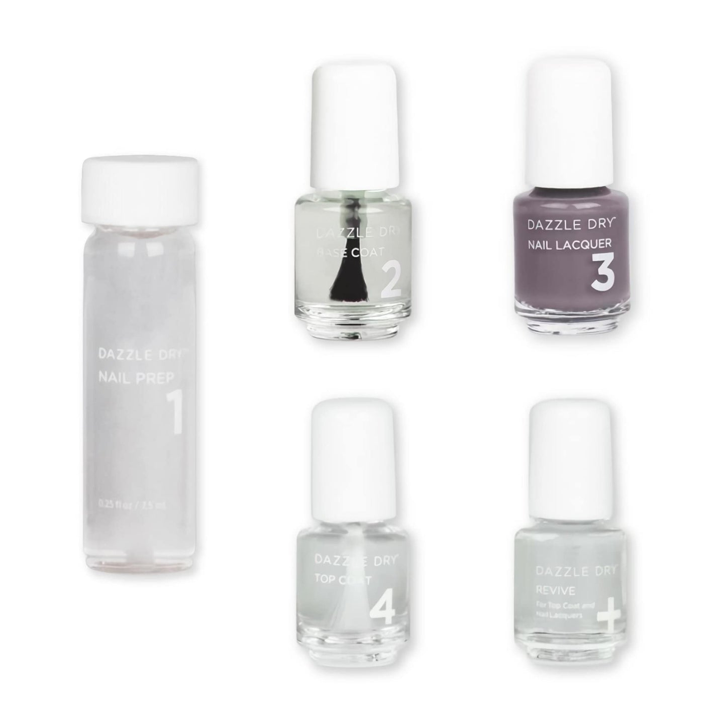 Dazzle Dry Mini Kit 4 Step System - Anticipation, an opaque dark slate gray with purple undertones. Full coverage cream. (5 Piec