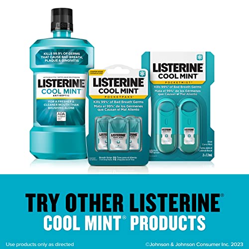 Listerine Cool Mint Pocketmist, Oral Care Mist for Fresh Breath, Non-Aerosol Sugar-Free Minty Bad Breath Refresher Spray to Kill 99% of Bad Breath Germs, Portable, Cool Mint Flavor, 7.7 mL