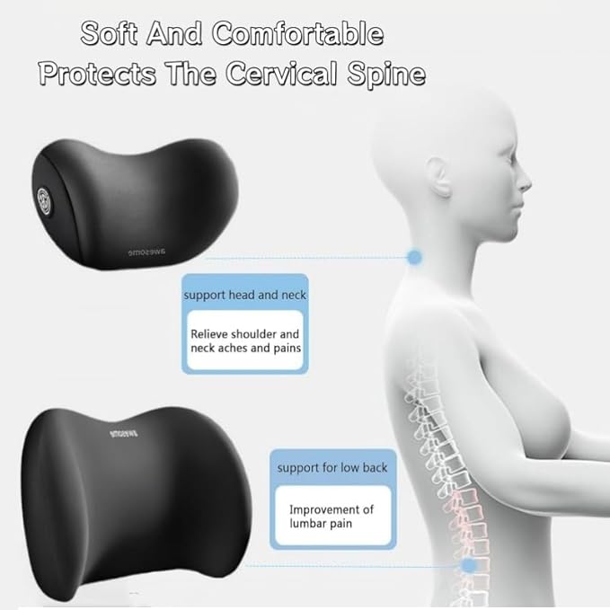 Car Headrest & Lumbar Support Cushion Kit, Ergonomic Car Seat Neck Pillow and Backseat Cushion for Driving Fatigue Relief, Driving Seat Memory Foam Neck Back Rest Pillows (Pink)