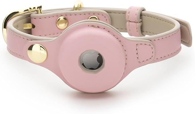 Cupertino Dog Collars, Harnesses & Leashes Made from Vegan Leather with Dog Tracker Device Holder Adjustable Dog Collar (Large, Pink)