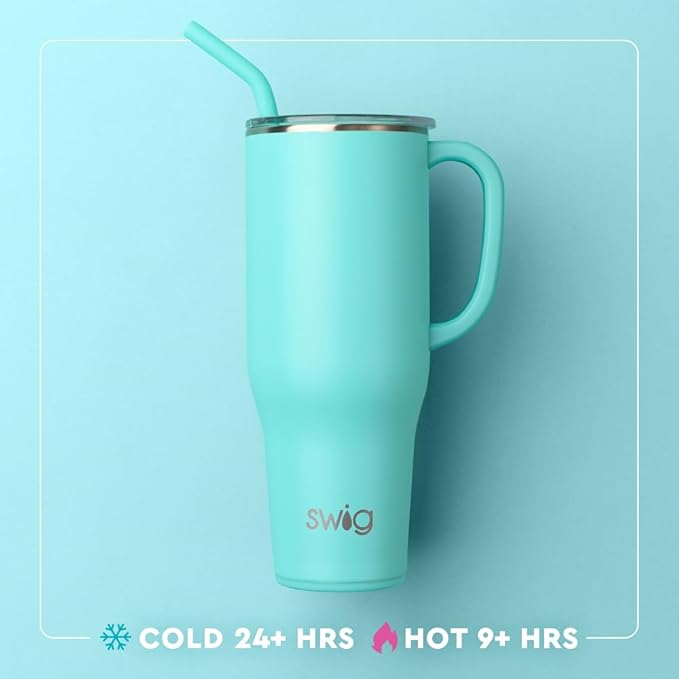 Swig Life 40oz Mega Mug, 40 oz Tumbler with Handle and Straw, Cup Holder Friendly, Dishwasher Safe, Extra Large Insulated Tumbler, Stainless Steel (Golf)