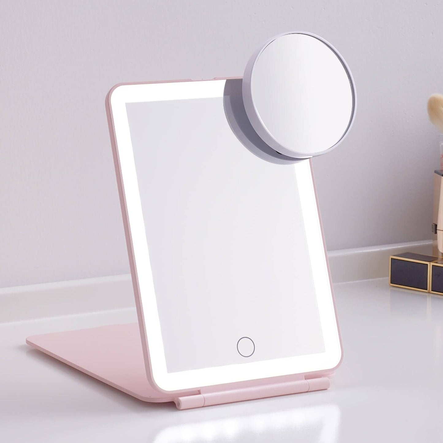 Led Foldable Travel Makeup Mirror - 5X6 Inches3 Colors Light Modes Usb Rechargeable Touch Screen, Portable Tabletop Cosmetic Mir