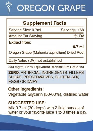 Secrets of the Tribe Oregon Grape Alcohol-Free Liquid Extract, Responsibly farmed Oregon Grape (Mahonia aquifolium) Dried Root (4 FL OZ)