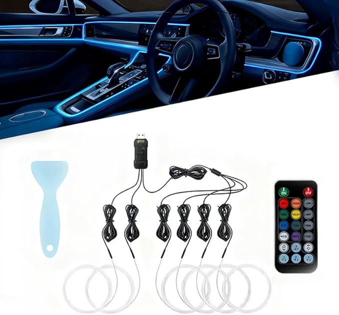 Car LED Lights Interior for Cadillac ELR 2014–2016, 6 in 1 Ambient Lighting Kit with Remote Control, Car USB LED Strip Lights with Sync to Music, for Cars Trucks SUVs, 8m