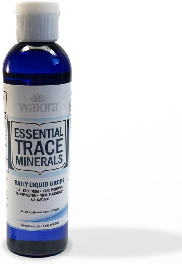 Waiora Essential Trace Minerals | Help Replenish Lost/Depleted Mineral | 60+ Ionic Trace Minerals | Support Body’s Vital Functions, pH Balance | Plus Electrolytes for Hydration (4 Bott /192 serv)
