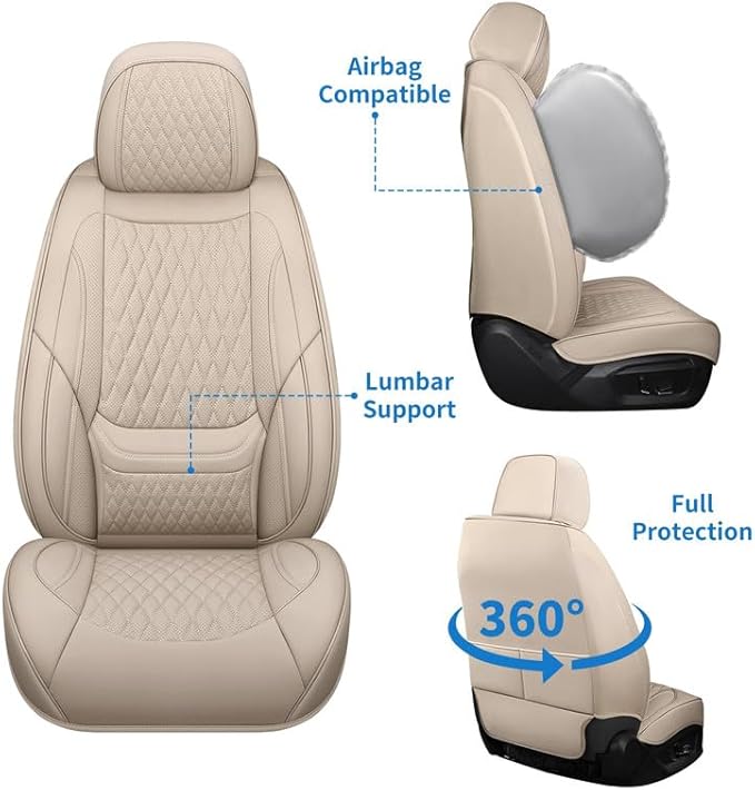 Car Seat Covers Full Set Custom Fit for Chevrolet/Chevy Cobalt 2004-2010 - Premium Faux Leather with Lumbar Support | Breathable, Waterproof, Anti-Slip, Durable (Beige,Full Set)