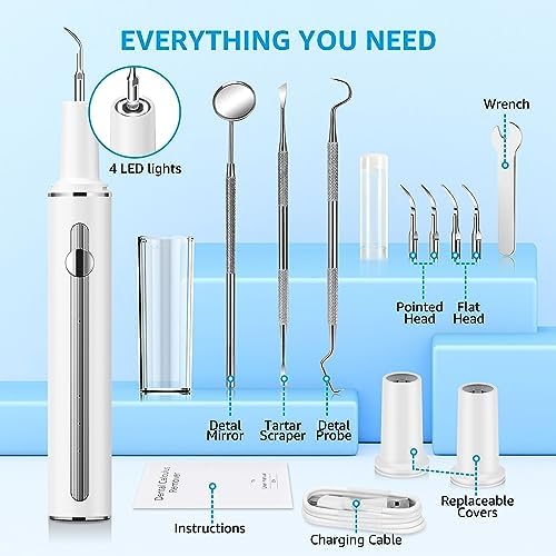 Teeth Cleaning Kit Plaque Remover for Teeth, Portable Dental Plaque Remover Tool with LED, Plaque Blaster for Human Teeth with 3 Modes, Tooth Scraper Plaque Tartar Remover for Teeth with Dental Tools