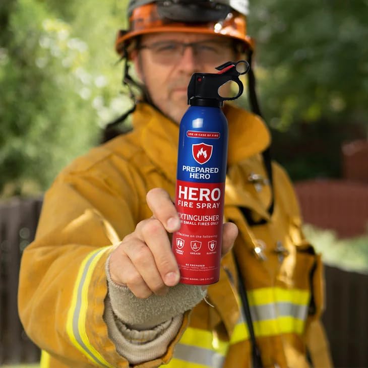 Prepared Hero Fire Spray - Mini Fire Extinguishers for House, Car, Garage - Kitchen Small Fire Extinguisher for Home, Made in USA, 100% Organic - Compact, Portable & Easy to Use, Non-Toxic - 2 Pack