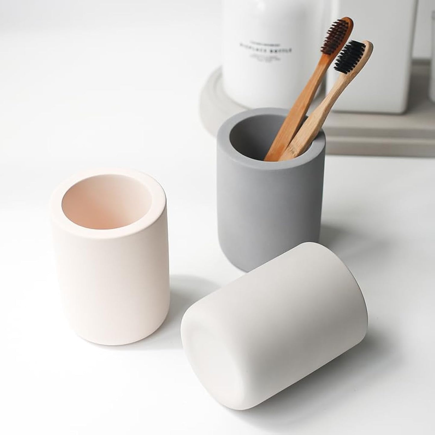 Selegna Drying Stone Toothbrush Holder, Diatomite Toothbrush Holders for Bathroom, Quick Drying Electric Toothbrush & Toothpaste Holder Cup, Diatomaceous Earth Bathroom Sink Organizer (Dark Grey)