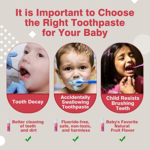 NOHOO Fluoride Free Foam Toothpaste Kids Fruit Flavour,Natural Training Toothpaste for Baby Toddler Children Oral Cleaning and Cavity Protection Strawberry Orange Peach Cantaloupe