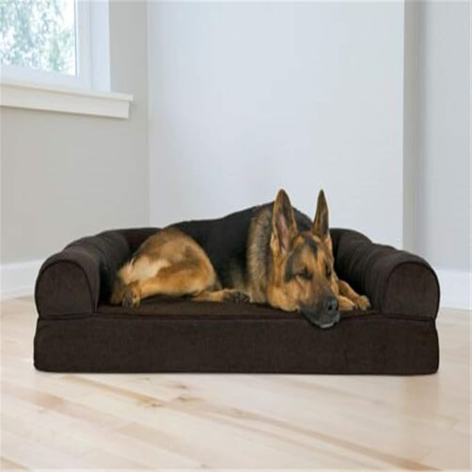 Furhaven Orthopedic Dog Bed for Large Dogs w/ Removable Bolsters & Washable Cover, For Dogs Up to 95 lbs - Plush & Suede Sofa - Espresso, Jumbo/XL