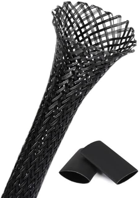 25ft - 1/4 Inch Cable Management Sleeve Protector,Wire Loom PET Expandable Wire Sleeving for Office TV Computer Home Theater Engine Bay Cord Organizer,Protect Cables from Pet Cat Dog Chewing,Black