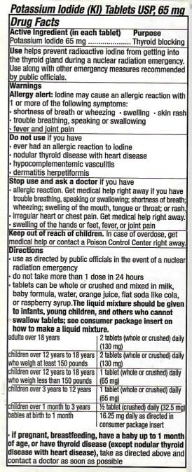 65mg Potassium Iodide Tablets (60 Pack) - Protects Your Thyroid from Nuclear Radiation Exposure