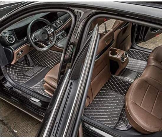Custom Car Floor Mat Compatible with 97% Car Models Luxury Leather All Weather Waterproof Anti-Skid Full Coverage Car Mats (Black Beige)