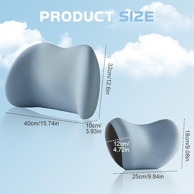 2025 New Car Headrest & Lumbar Support Cushion, Ergonomic Car Seat Headrest Neck Rest Cushion Lumbar Support Pillow Memory Foam & Breathable Removable Cover for Neck Back Pain Relief (Pink)