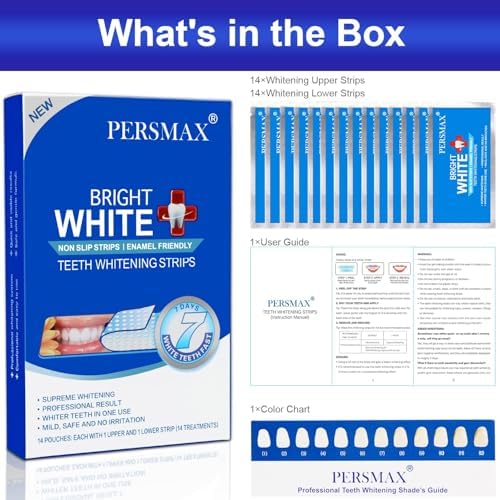 Teeth Whitening Strips for Teeth Sensitive, Non-Slip Enamel-Safe Strips, Professional and Safe Teeth whitening Strips, for Smoking/Coffee/Soda/Wine Stain, 14 Treatments 28 Strips (Mint)