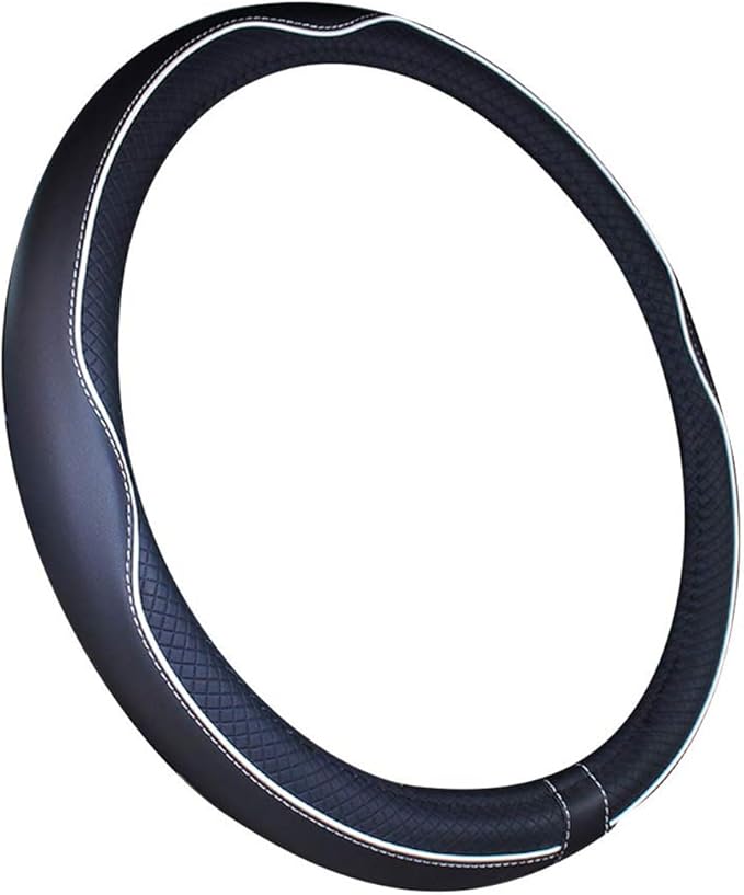 Mayco Bell Universal Standard Size Steering Wheel Cover Anti-Slip,Safety,Soft,Breathable,Durable,Full Surround,Comfortable Grip Microfiber Leather (14.5-15 inch,Black White)