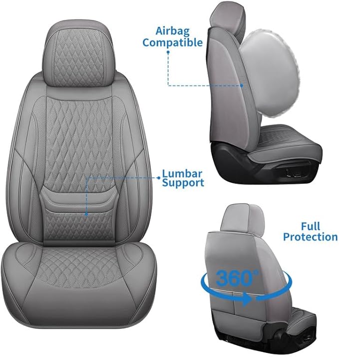 Car Seat Covers Full Set Custom Fit for Chevrolet/Chevy Bolt 2016-2026 - Premium Faux Leather with Lumbar Support | Breathable, Waterproof, Anti-Slip, Durable (Gray,Full Set)
