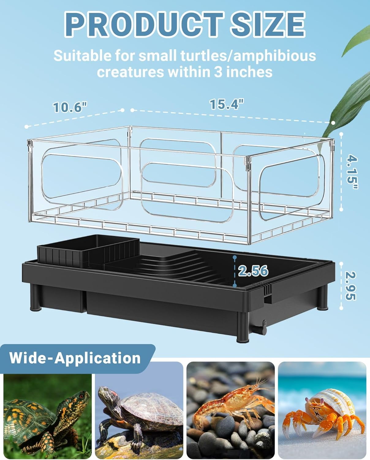 Small Turtle Tank Kit(Tank+Lamp+Filter), Acrylic Turtle Starter Kit with Adjustable Lamp, Reptile Habitat and Terrarium with Multi-Functional Areas for Small Reptiles. (Black Kit)