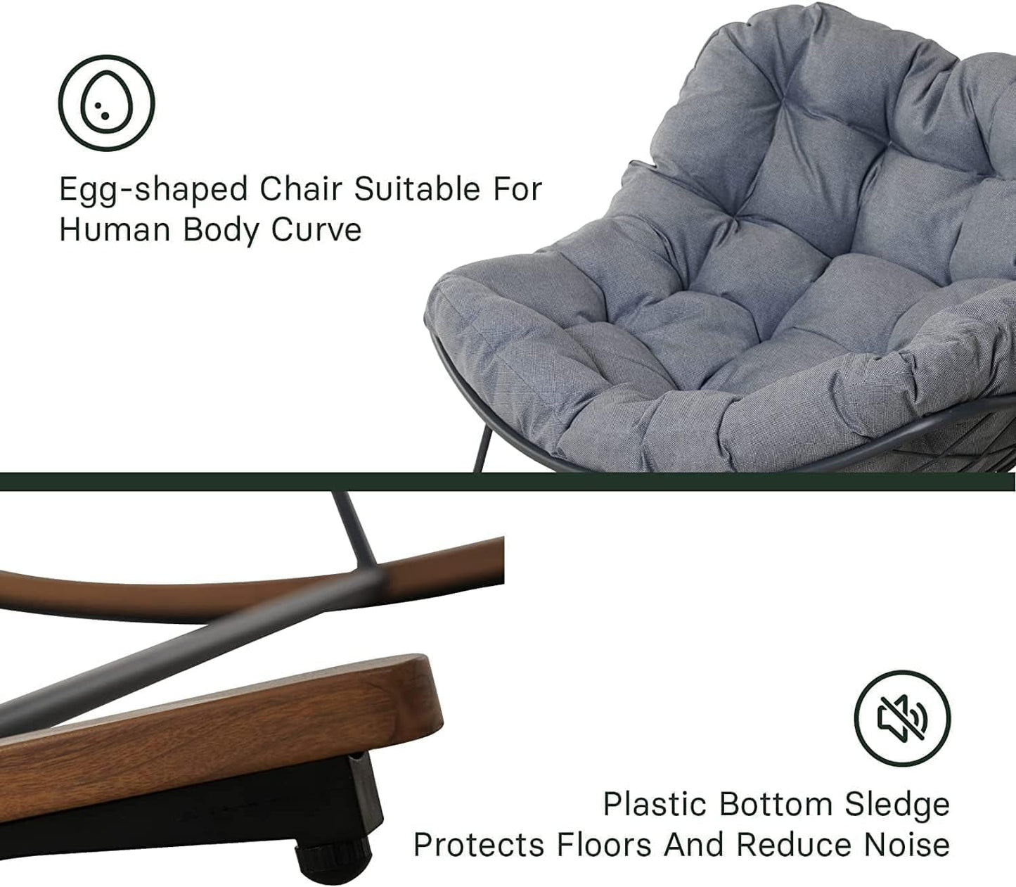 Outdoor Rocking Chair E-Coated Rocking Chair with Cushion Outdoor Rocker Recliner Chair for Patio Porch Garden Backyard, Gray