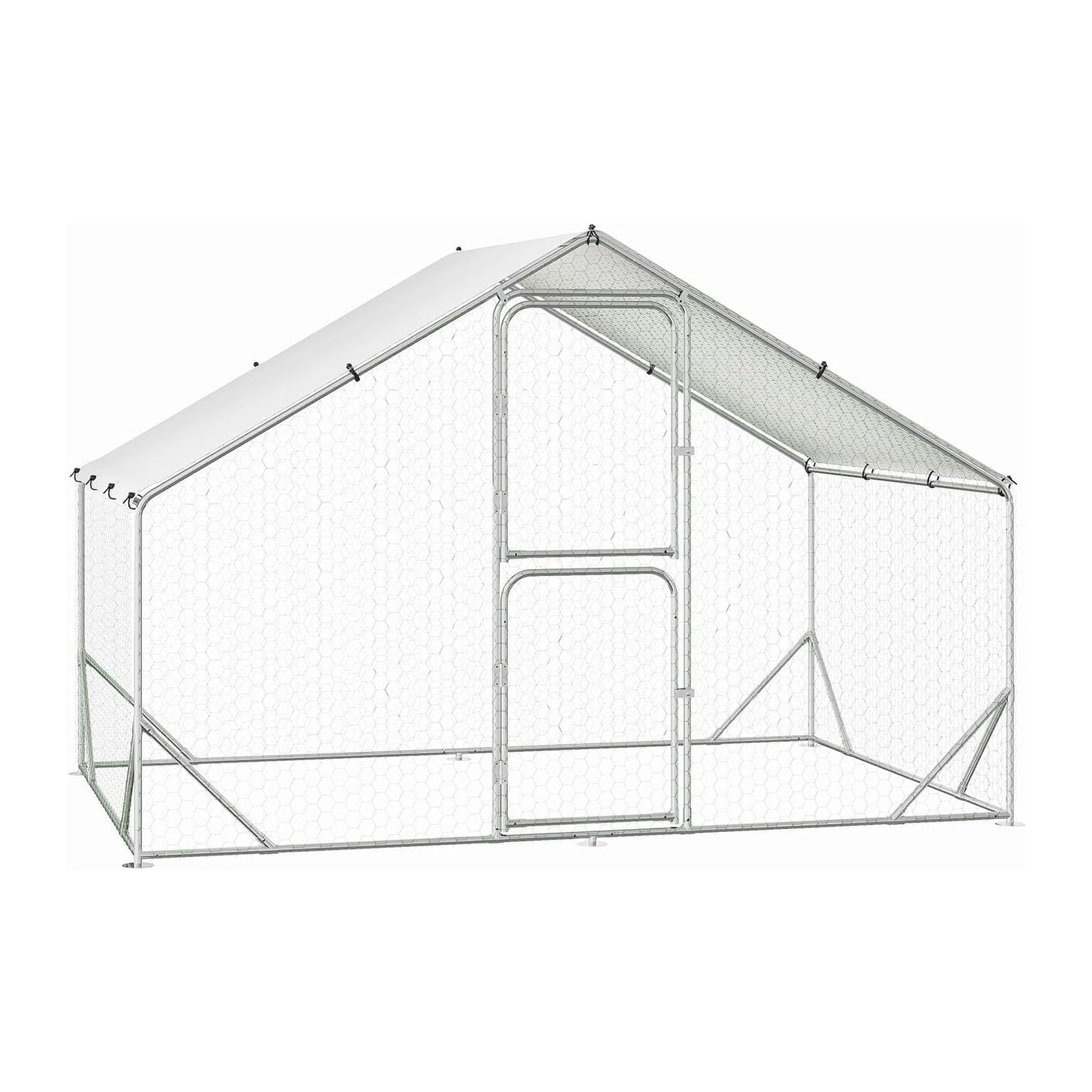 Large Metal Chicken Coop, Chicken Runs for Yard with Cover, Large Chicken Pen with Double Door, Walk in Chicken Coop for Outdoor Farm Yard, 6.5'L x 9.8'W x 6.5'H