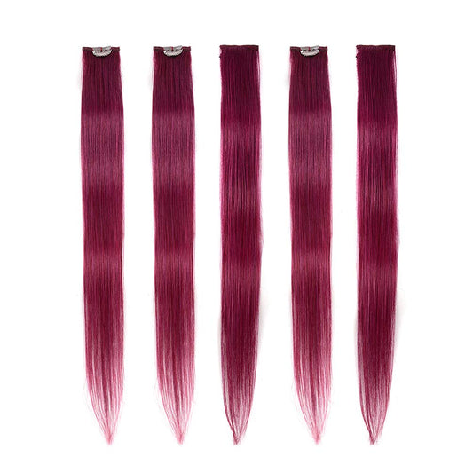 Winsky Burgundy Clip In Colored Hair Extensions 100% Real Human Hair - Straight Highlights Colored Clip On Christmas Hairpieces