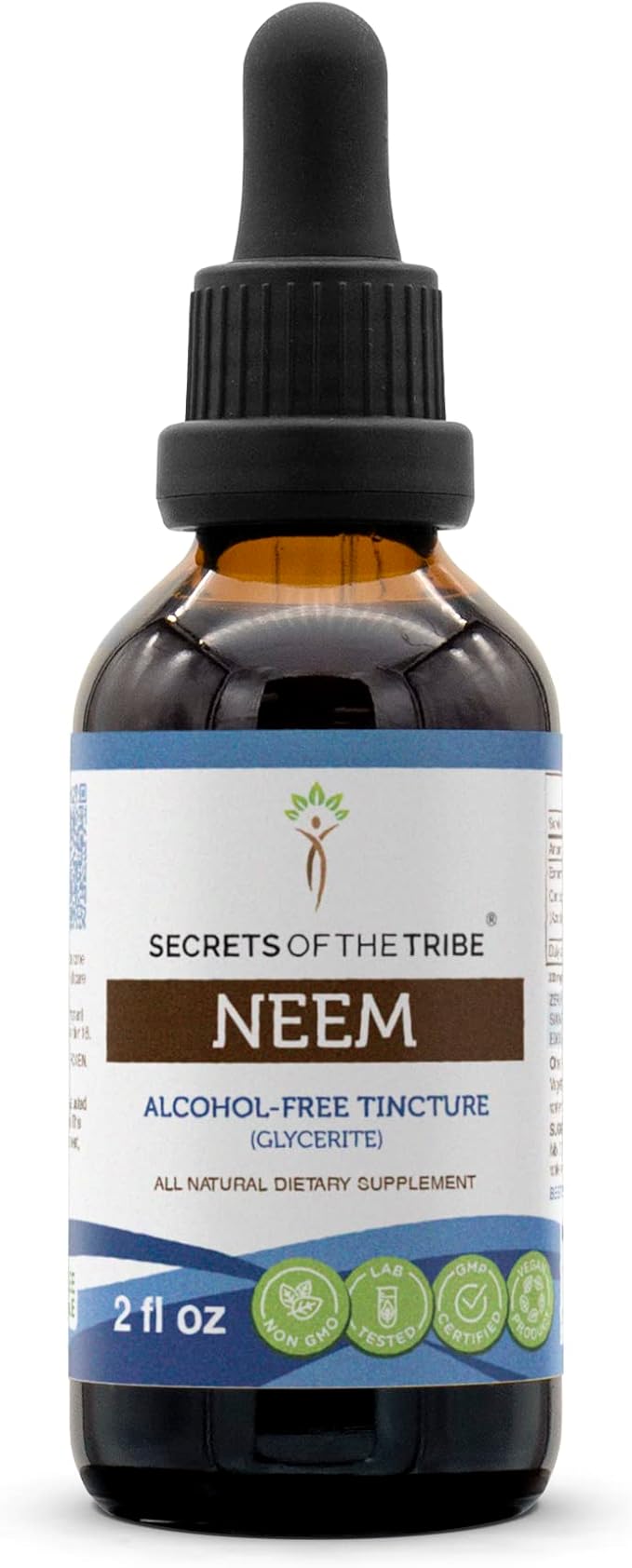 Secrets of the Tribe Neem Tincture Alcohol-Free Extract, Neem (Azadirachta Indica) Dried Leaf Tincture Supplement 2 oz