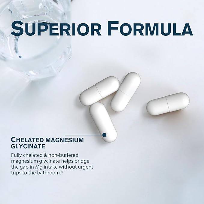 Magnesium Glycinate, Chelated, Highly Bioavailable, Fully Reacted & Non-Buffered, Gentle on The Stomach, 140 mg Elemental Magnesium, for Sleep, Bone, Muscle, Non GMO, 120 Vegan Caps