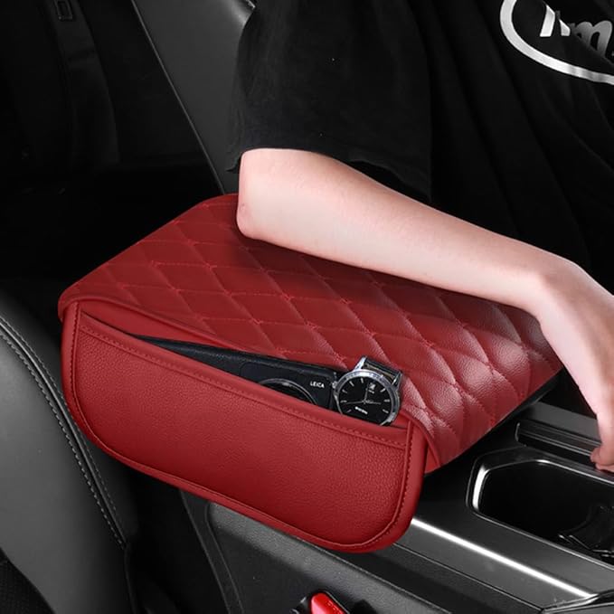 Universal Car Armrest Pad for Mini Countryman R60 F60 One/S/Cooper/JCW 2010-2024 Leather Armrest Box Center Console Cover Pad Waterproof Arm Rest Protector Decor Accessories,Red01