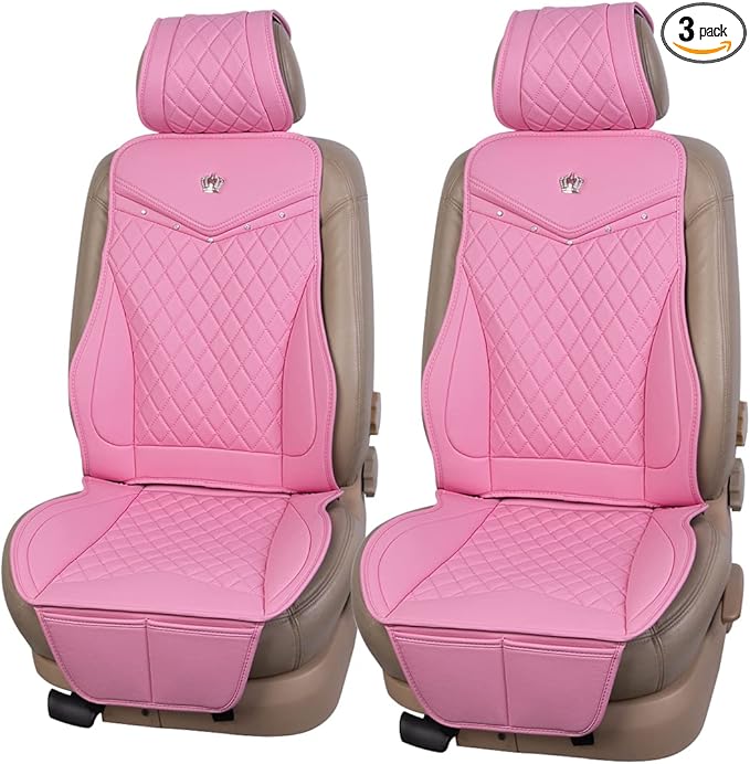 Flying Banner car seat Covers seat Cushions Luxe Fit Faux Leather Easy Installation Vehicles Non Slip Premium (Solid Pink, 2 x Front Seat Cover)
