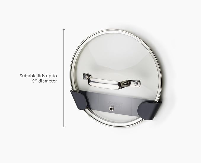 Joseph Joseph Cupboard Store - Set of 4 Pot and Pan Lid Holders Self Adhesive Wall Mount Storage Organizer, Suitable for Lids Up to 9 in , 3M VHB Tape Included, Gray