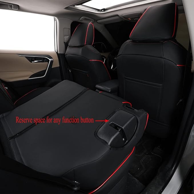 EKR Rav4 Seat Covers Custom Fit for Toyota Rav4 (Hybrid) LE/XLE Premium 2026, Leather Car Seat Cover Full Set for SUV,Faux Leather(Black with Red Piping)