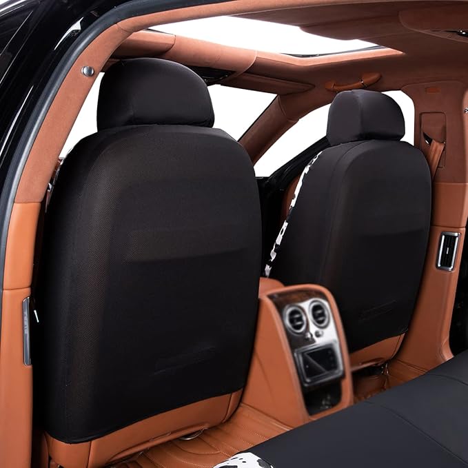 Flying Banner car seat Covers Protects Water Proof Faux Leather Carbon Fiber Front and Rear Bench (Cow Black, Full Set - 8PCS)