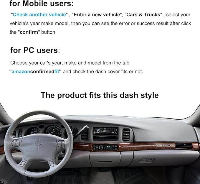 Dash Cover Mat Custom Fit for Buick Lesabre Without Head Up Display Dashboard Pad Cap Carpet Protector K270 (Darkgray)
