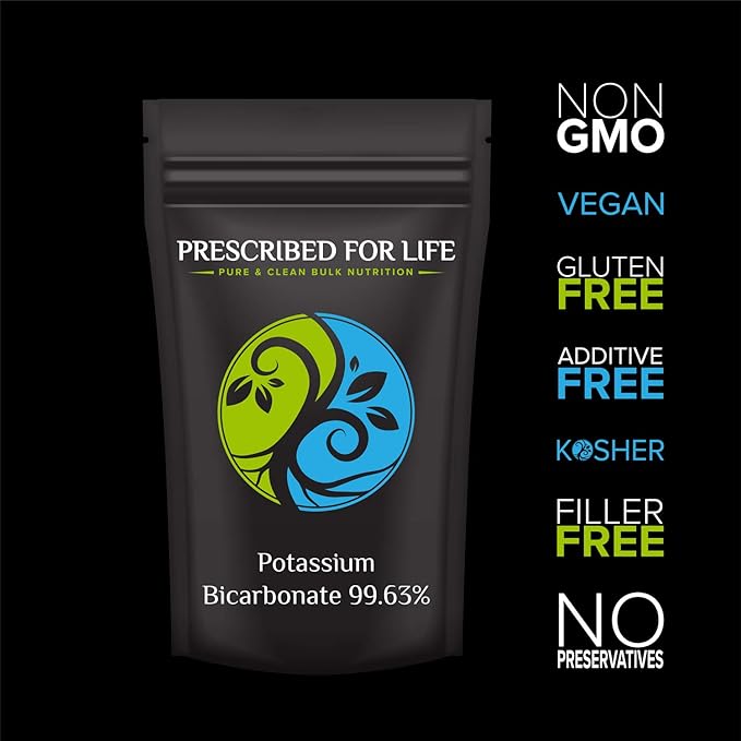 Prescribed for Life Potassium Bicarbonate Powder, Pure USP & Food Grade Potassium Bicarbonate for Plants, Winemaking, & Baking, Crystalline Powder, 39% K (5kg / 11lb)
