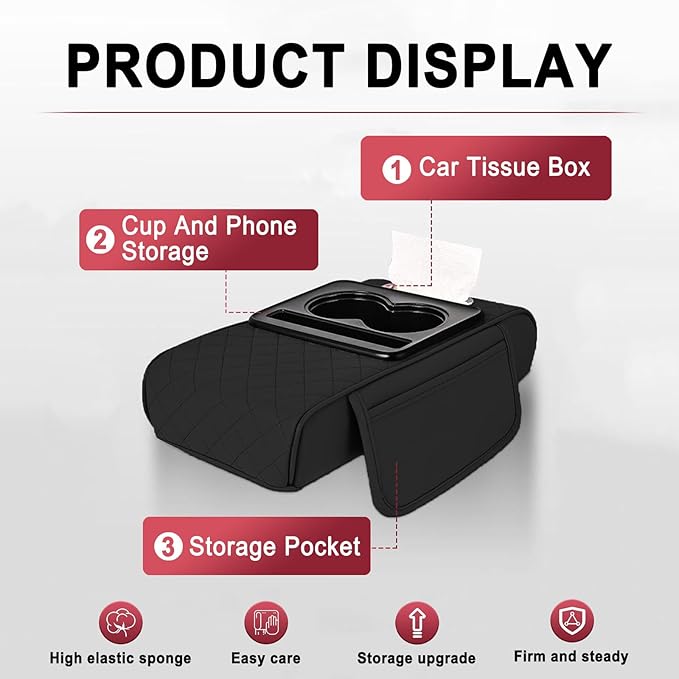 Car Armrest Storage Box for Nissan Hardbody (D21) 1986–1997, Center Console Organizer with Side Pocket, Ergonomic Memory Foam Armrest Cushion, Car Elbow Support Pad,G Orange