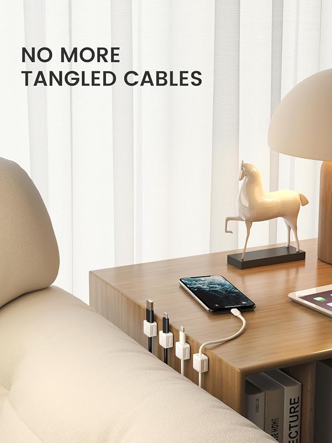 Magnetic Cord Organizer, 6 Pack Adhesive Charging Cable Clips Holder for Nightstand, Easy Secure Cord Keeper Cable Clips Wire Management for Phone, Home, Office, Desk| Universal Fit| Strong Magnet
