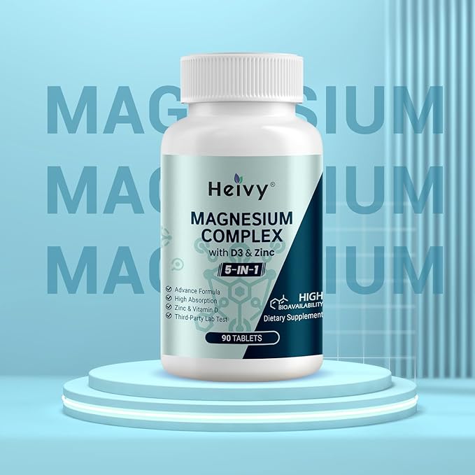 Magnesium Complex 2 Pack, Magnesium Glycinate, Citrate, Malate, Oxide, Gluconate with Zinc and Vitamin D3, Magnesium Supplement for Muscle, Nerve, Heart, Bone Support, High Absorption, 180 Tablets